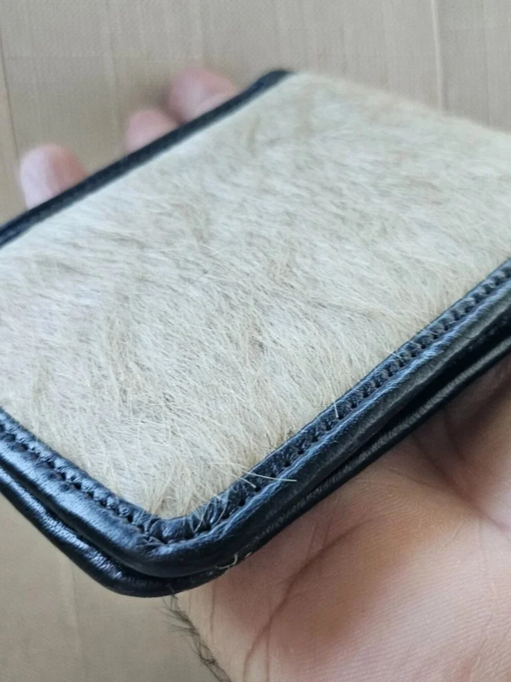 Fur Leather Wallet Unisex Card Holder Handmade Billfold Brown/White Purse New
